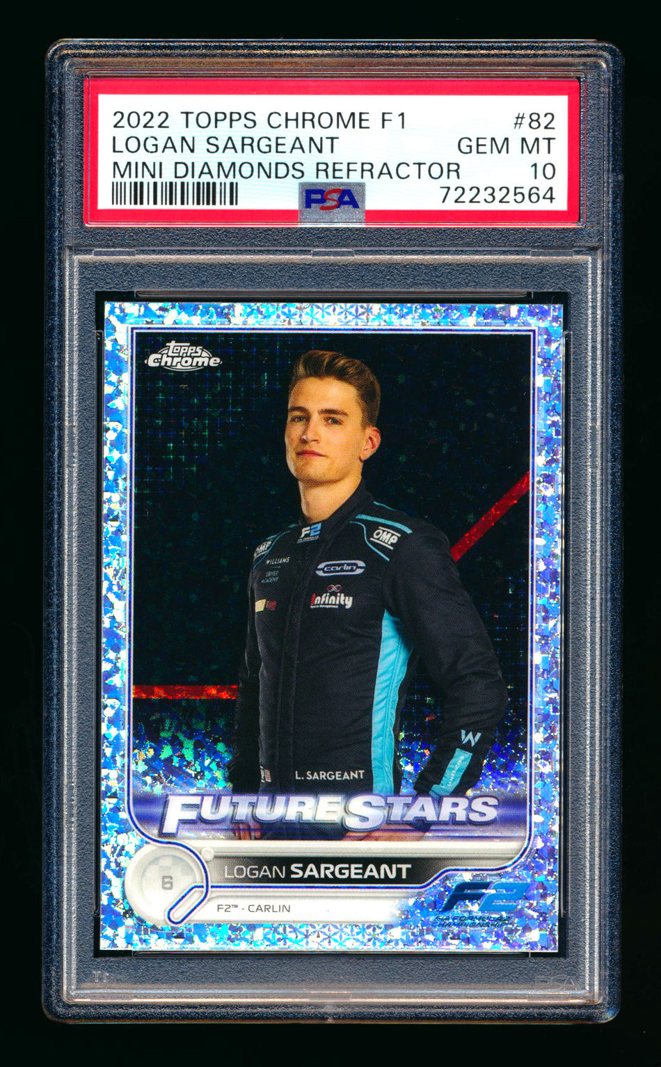 2022 Topps Chrome F1 #82 Logan Sargeant Mini Diamond Refractor Portrait #026/299 PSA 10 ** (SOLD eBay - $29.00 - 12/1/2025) **