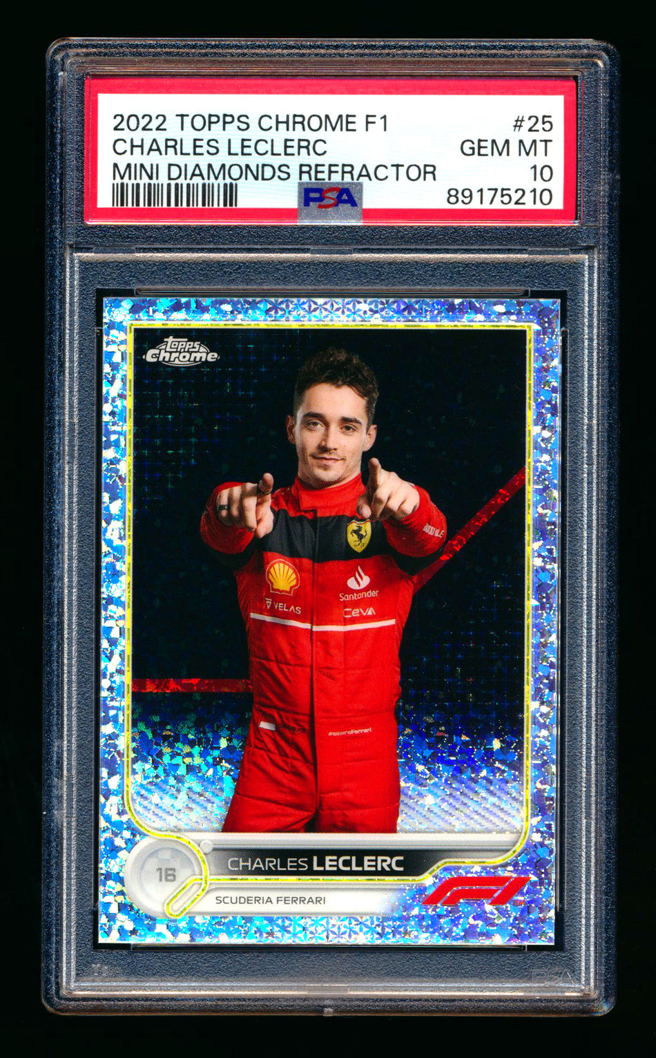 2022 Topps Chrome F1 #25 Charles Leclerc Mini Diamond Refractor Portrait #206/299 PSA 10 ** (SOLD eBay - $95.00 - 12/19/2025) **