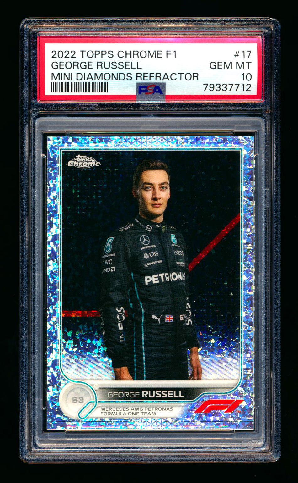2022 Topps Chrome F1 #17 George Russell Mini Diamond Refractor Portrait #101/299 PSA 10 ** (SOLD - $65.00 - 2/4/2026) **