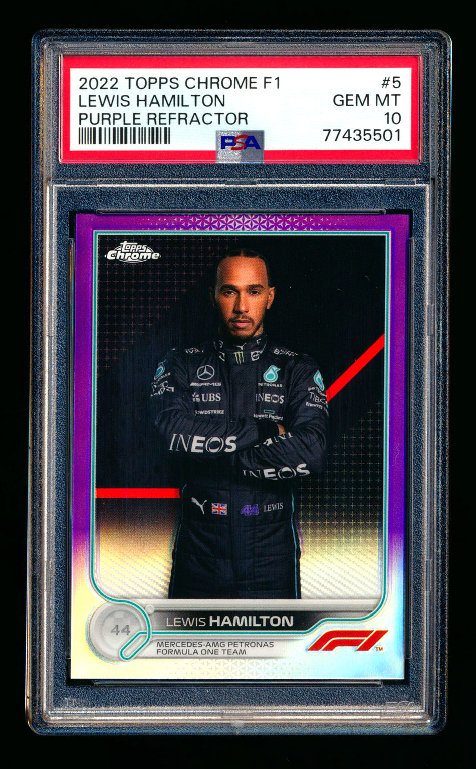 2022 Topps Chrome F1 #5 Lewis Hamilton Purple Refractor Portrait #228/399 PSA 10 ** (SOLD eBay - $69.00 - 2/18/2026) **