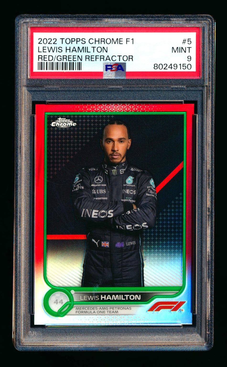 2022 Topps Chrome F1 #5 Lewis Hamilton Red/Green Refractor Portrait PSA 9