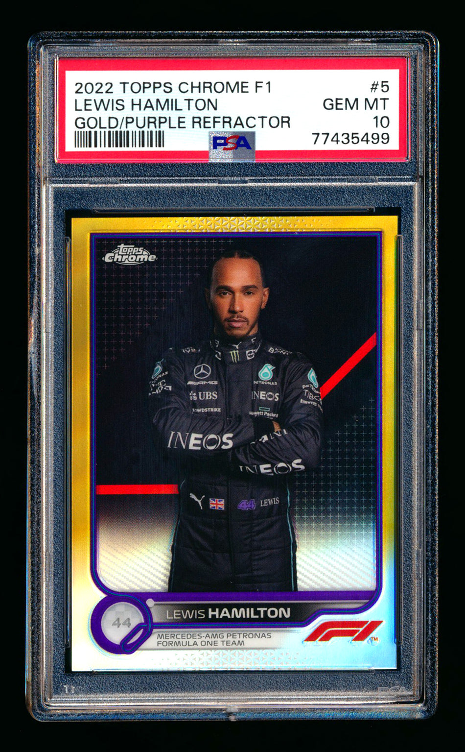 2022 Topps Chrome F1 #5 Lewis Hamilton Gold/Purple Refractor Portrait PSA 10 ** (SOLD eBay - $90.00 - 2/14/2026) **