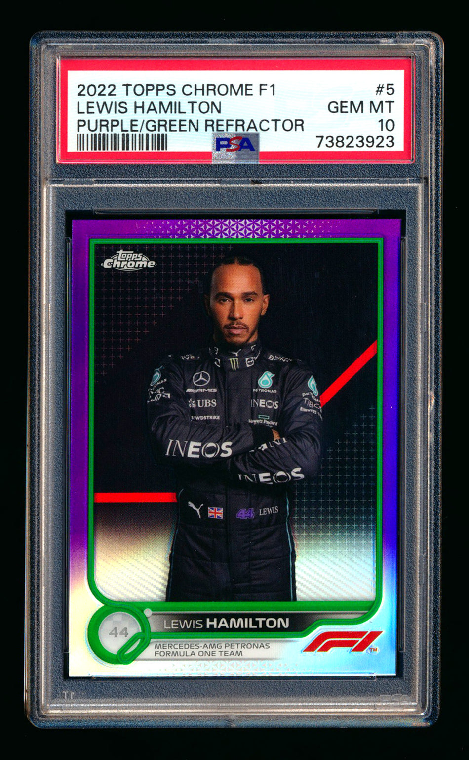 2022 Topps Chrome F1 #5 Lewis Hamilton Purple/Green Refractor Portrait PSA 10 ** (SOLD eBay - $79.00 - 3/27/2026) **