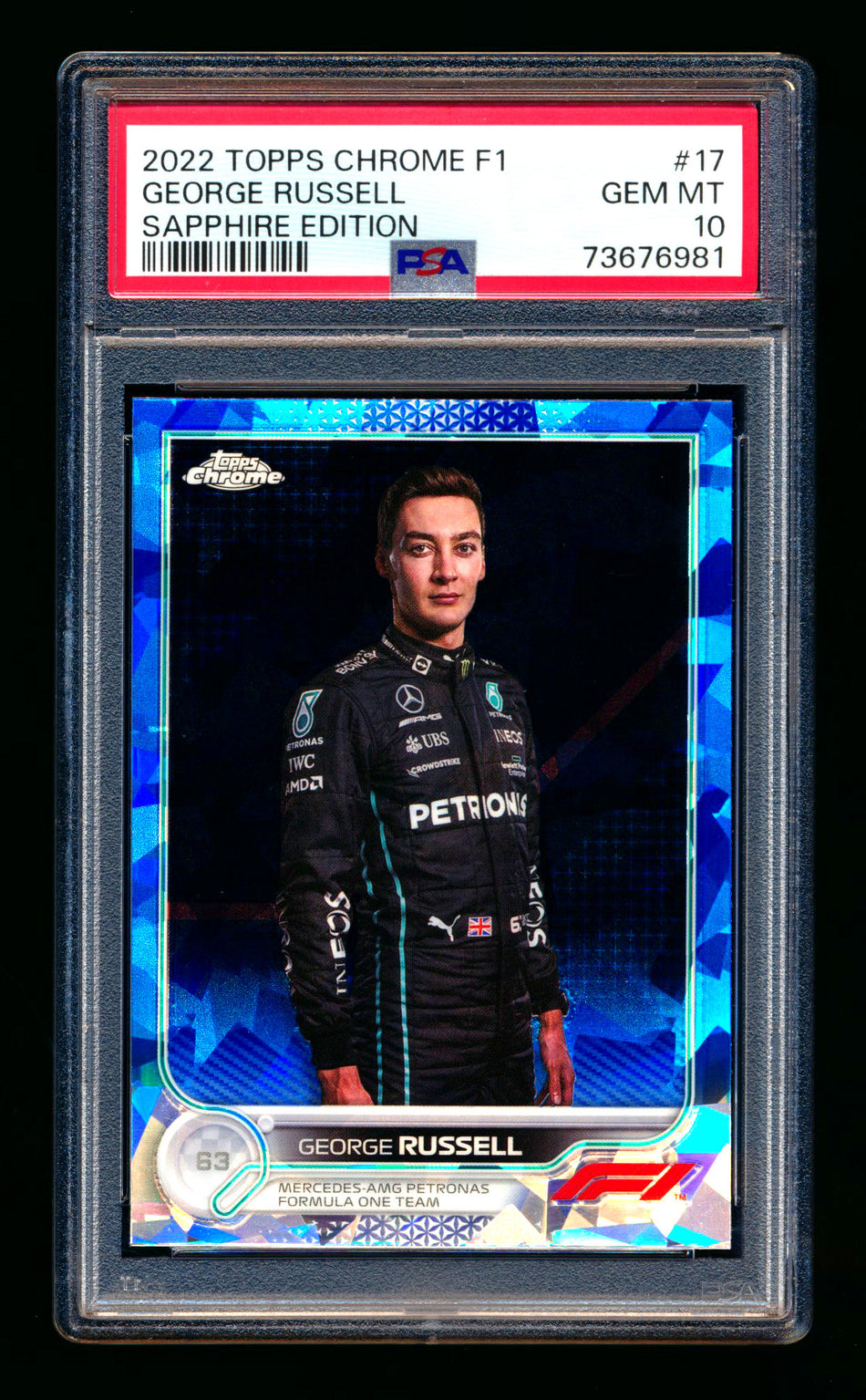2022 Topps Chrome Sapphire F1 #17 George Russell Refractor Portrait PSA 10 ** (SOLD eBay - $45.00 - 11/27/2025) **