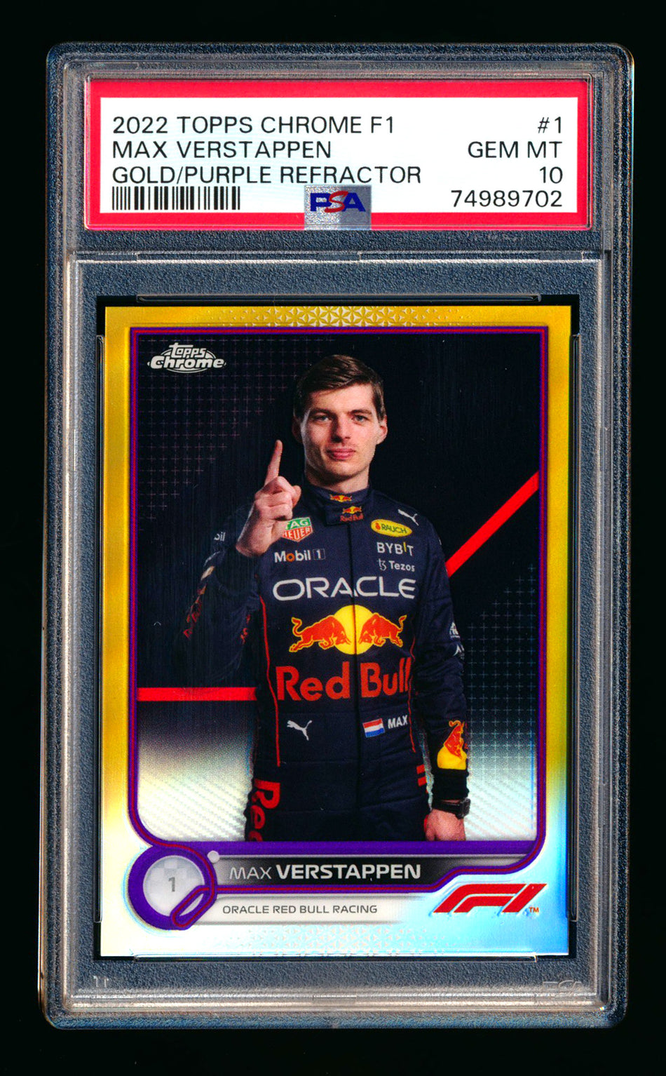 2022 Topps Chrome F1 #1 Max Verstappen Gold/Purple Refractor Portrait PSA 10 ** (SOLD eBay - $109.00 - 11/23/2025) **