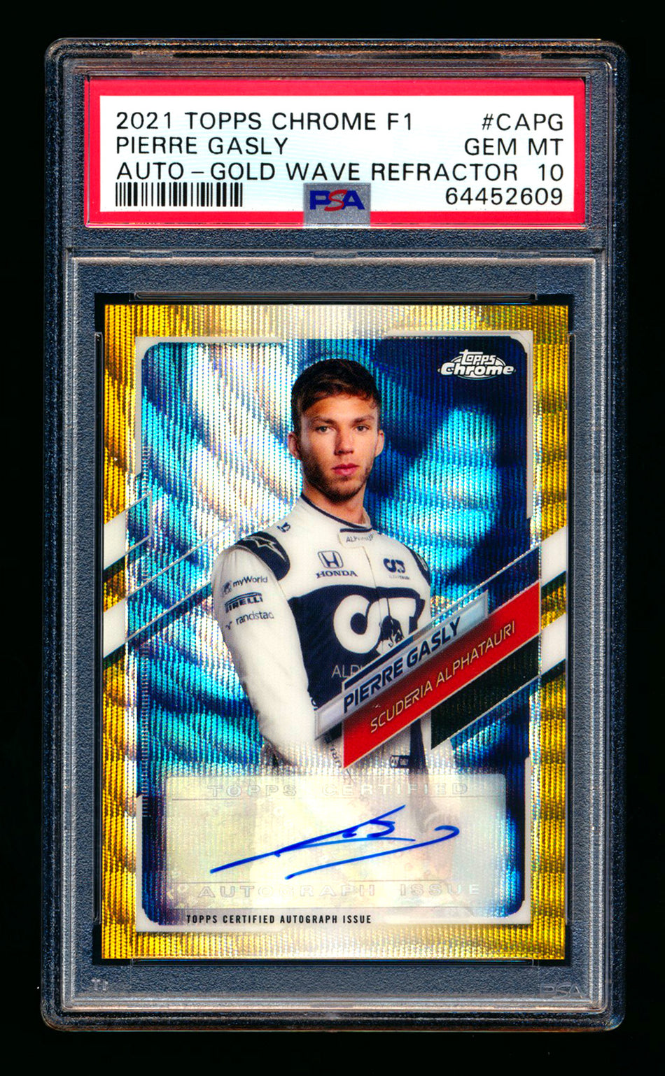 2021 Topps Chrome F1 #CA-PG Pierre Gasly Gold Wave Refractor Autograph #41/50 PSA 10 ** (SOLD eBay - $249.00 - 3/14/2026) **
