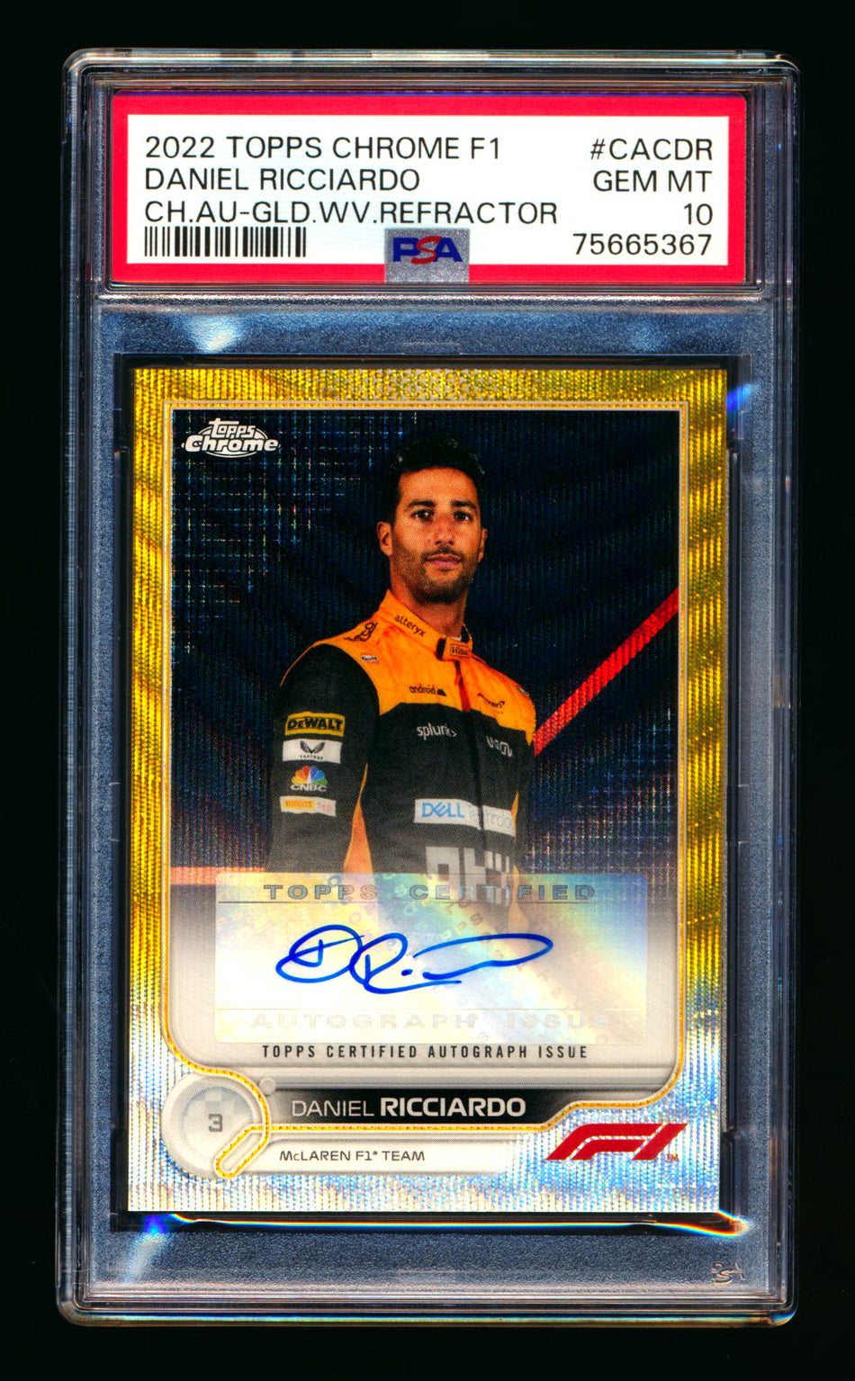 2022 Topps Chrome F1 #CAC-DR Daniel Ricciardo Gold Wave Refractor Autograph #18/50 PSA 10 ** (SOLD eBay - $479.00 - 2/20/2026) **