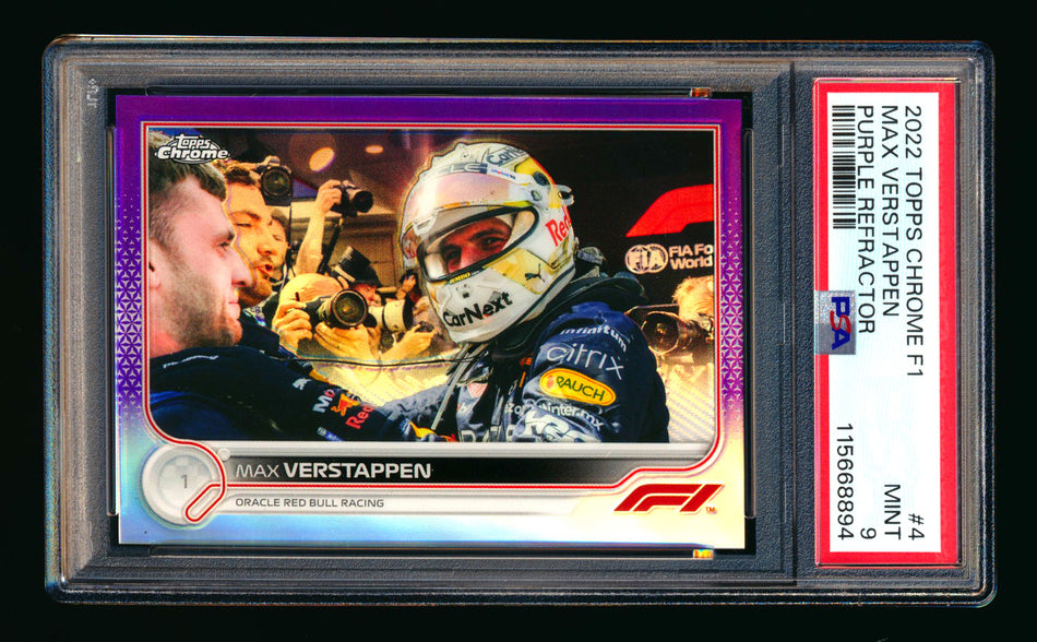 2022 Topps Chrome F1 #4 Max Verstappen Purple Refractor #085/399 PSA 9