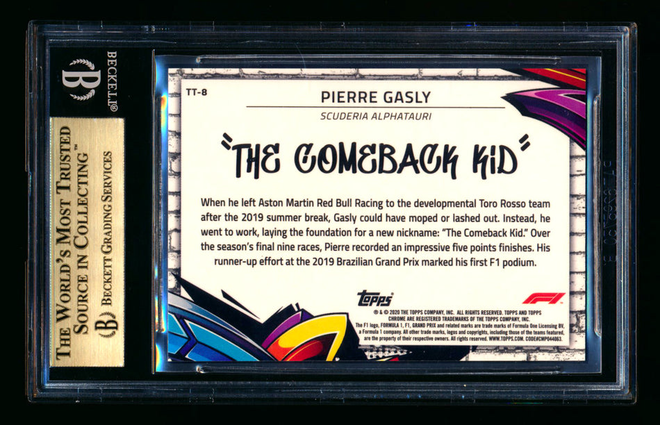 2020 Topps Chrome F1 Track Tags #TT-8 Pierre "The Comeback Kid" Gasly RC Refractor BGS 9.5