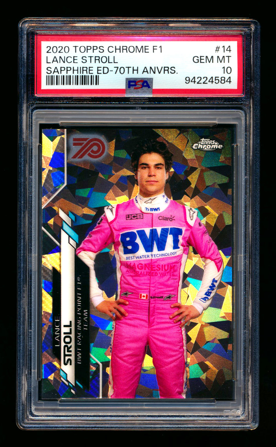 2020 Topps Chrome Sapphire F1 #14 Lance Stroll RC 70th Silver Refractor Portrait #28/70 PSA 10