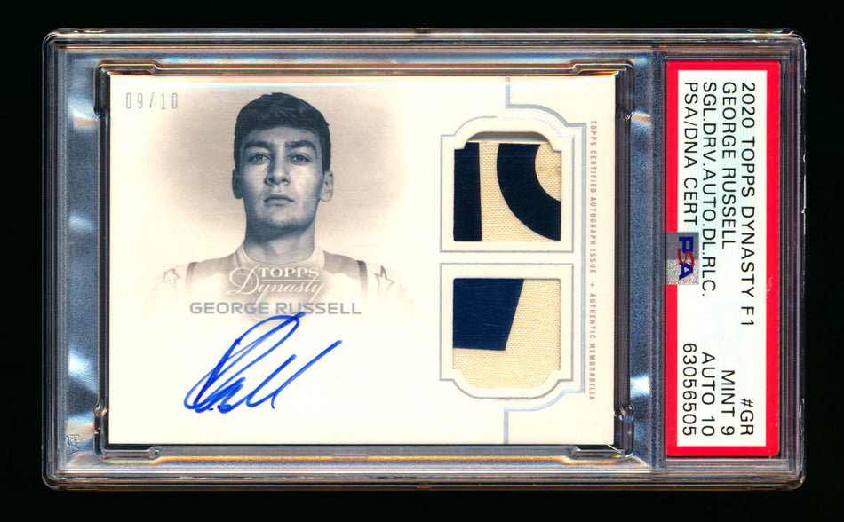 2020 Topps Dynasty F1 #SDA-GR George Russell ROOKIE Dual Patch Autograph #09/10 PSA 9 Mint DNA 10 ** (SOLD - $2,750.00 - 12/20/2025) **