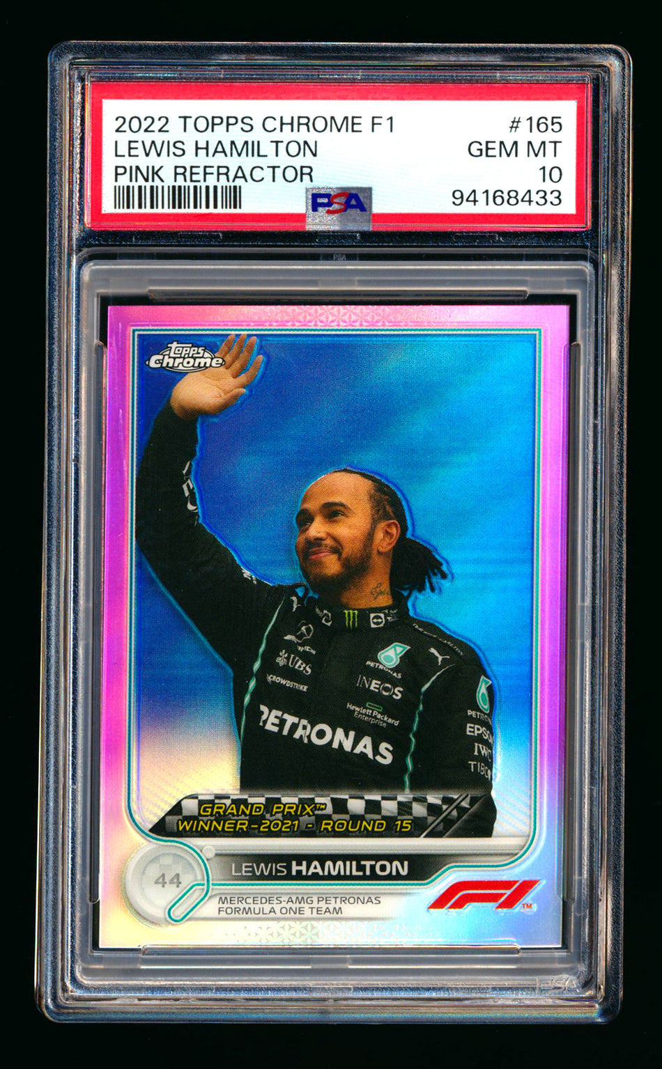 2022 Topps Chrome F1 #165 Lewis Hamilton Pink Refractor #47/75 PSA 10 ** (SOLD eBay - $83.00 - 5/16/2026) **