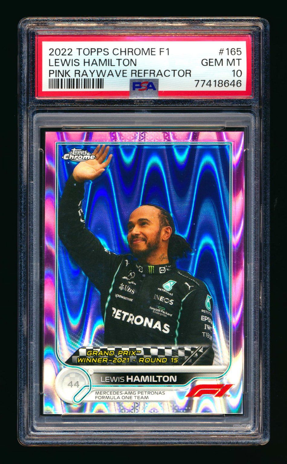 2022 Topps Chrome F1 #165 Lewis Hamilton Pink Raywave Refractor #13/75 PSA 10 ** (SOLD eBay - $83.00 - 5/16/2026) **