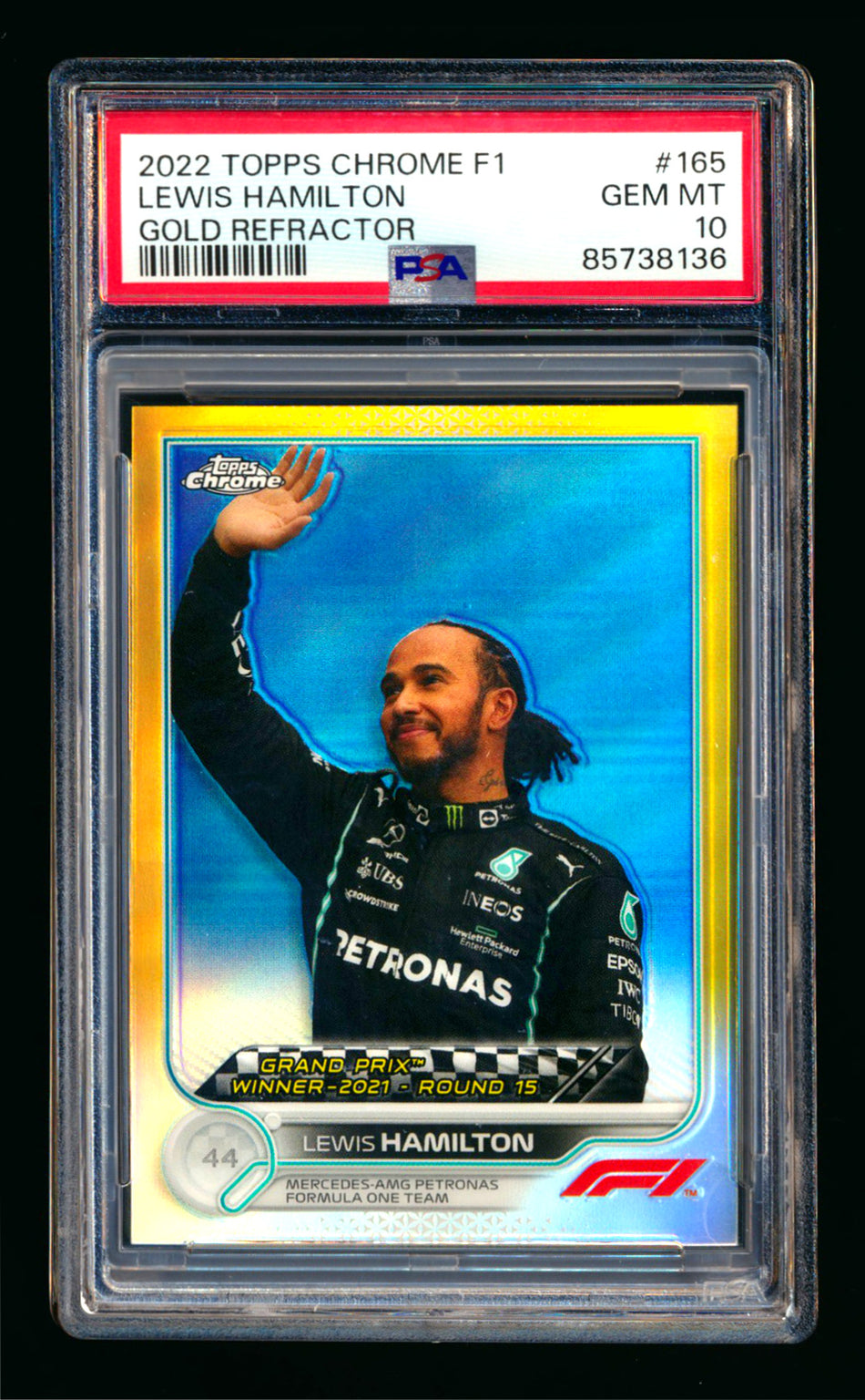 2022 Topps Chrome F1 #165 Lewis Hamilton Gold Refractor #10/50 PSA 10 ** (SOLD eBay - $159.00 - 1/22/2026) **