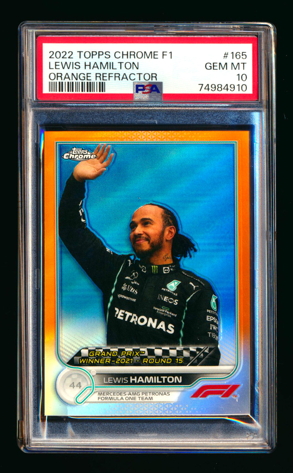 2022 Topps Chrome F1 #165 Lewis Hamilton Orange Refractor #20/25 PSA 10 ** (SOLD eBay - $195.00 - 4/12/2026) **