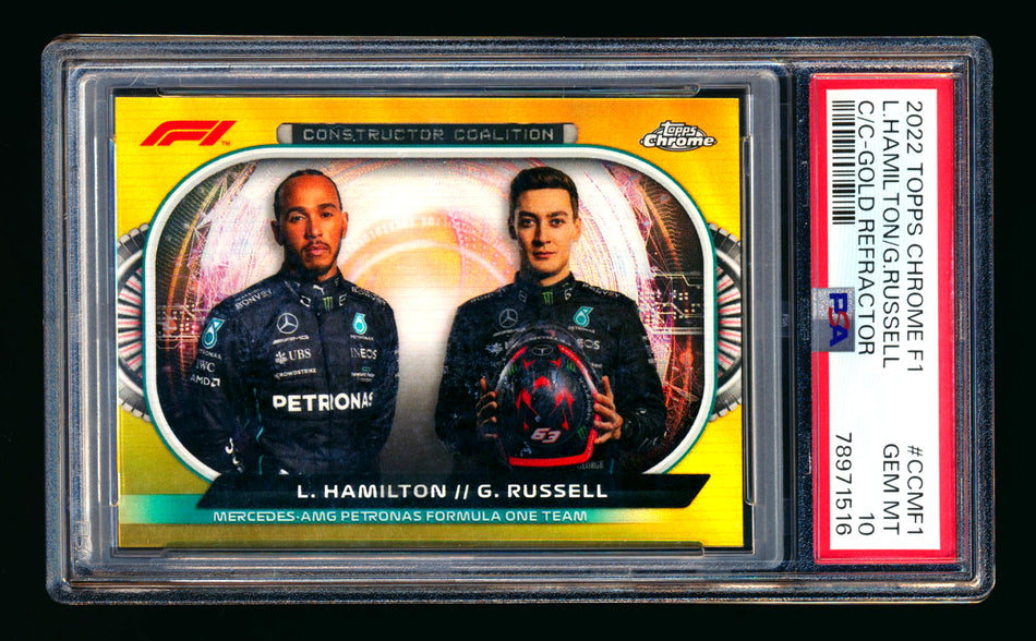 2022 Topps Chrome F1 Constructor Coalition #CC-MF1 Lewis Hamilton/George Russell Gold Refractor #04/50 PSA 10 ** (SOLD eBay - $149.00 - 1/22/2026) **