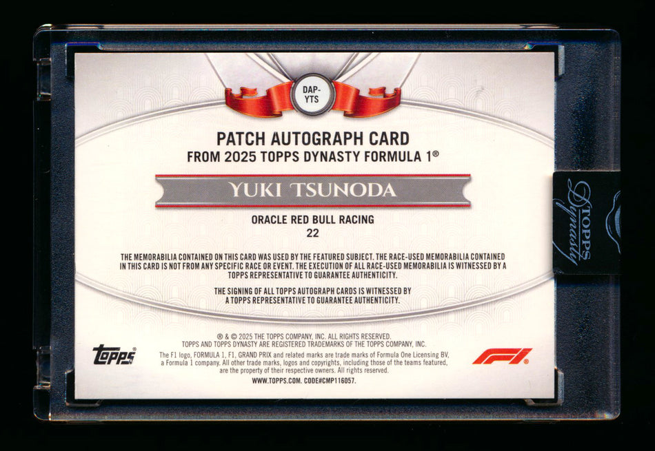 2025 Topps Dynasty F1 #DAP-YTS Yuki Tsunoda Black Patch Autograph #2/2 (Last #!)