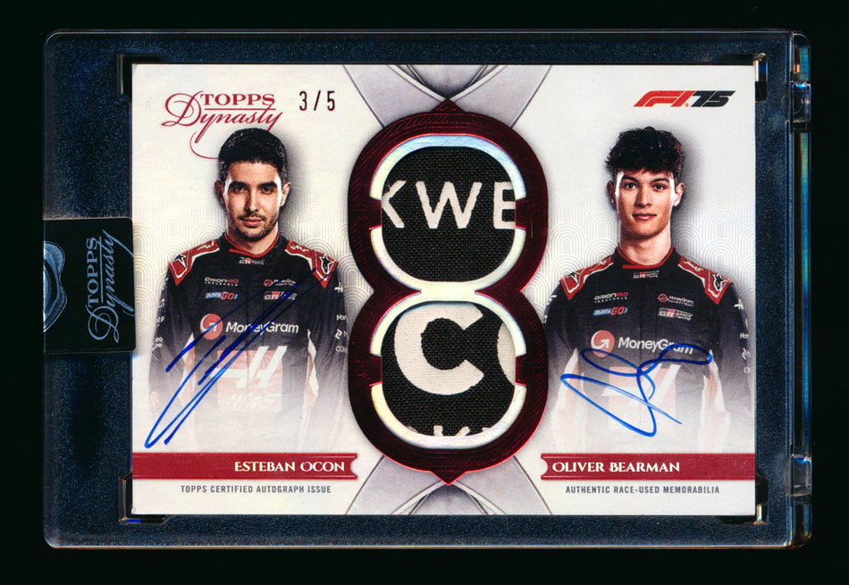2025 Topps Dynasty F1 #CDRA-HF1 Esteban Ocon/Oliver Bearman RC ROOKIE Constructor Red Dual Patch Autograph #3/5