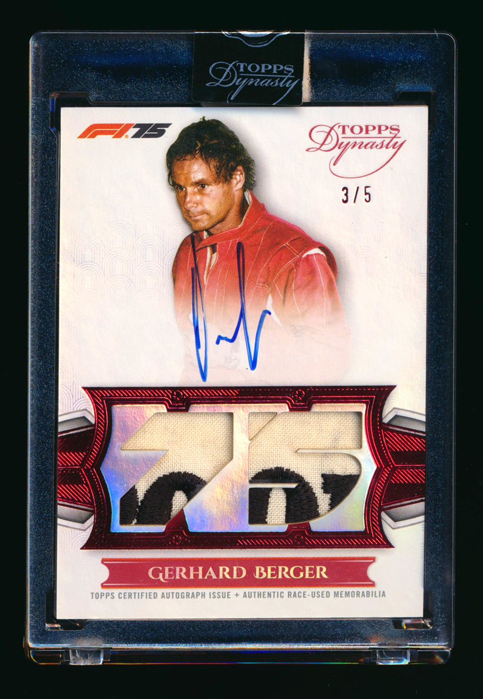 2025 Topps Dynasty F1 #LPA-GBEII Gerhard Berger 1ST Year Red Patch Autograph #3/5 ** (SOLD - $495.00 - 3/15/2026) **