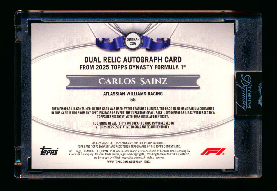2025 Topps Dynasty F1 #SDDRA-CSA Carlos Sainz Dual Patch Autograph #03/10