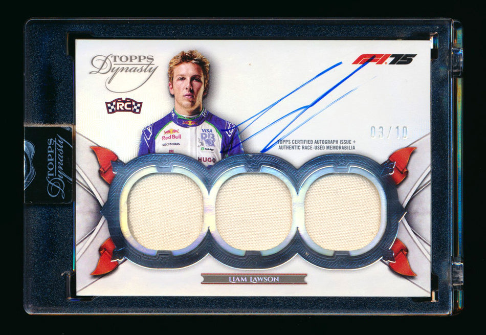 2025 Topps Dynasty F1 #SDTRA-LLAI Liam Lawson RC ROOKIE Triple Patch Autograph #03/10 ** (SOLD - $395.00 - 12/14/2025) **