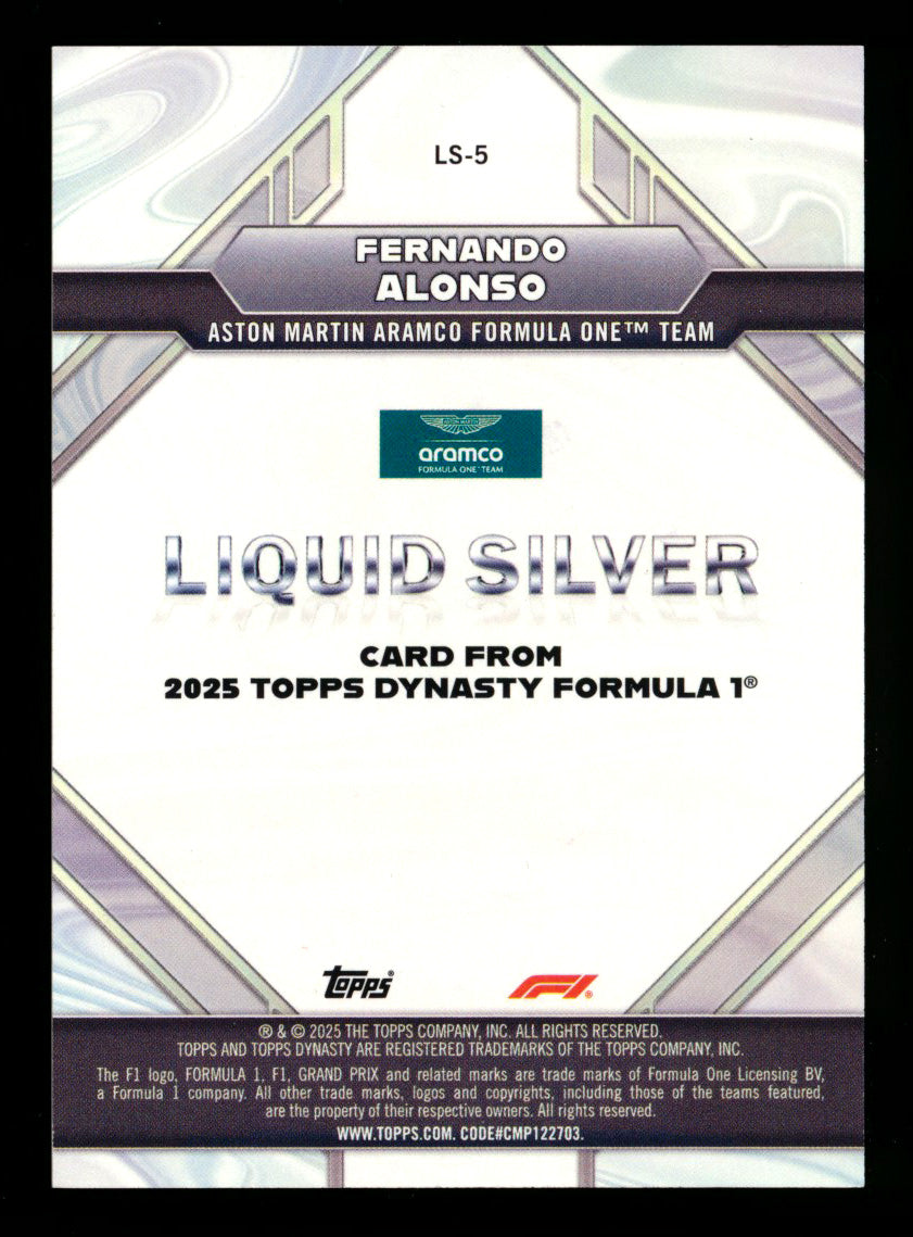 2025 Topps Dynasty F1 #LS-5 Fernando Alonso Liquid Silver Refractor