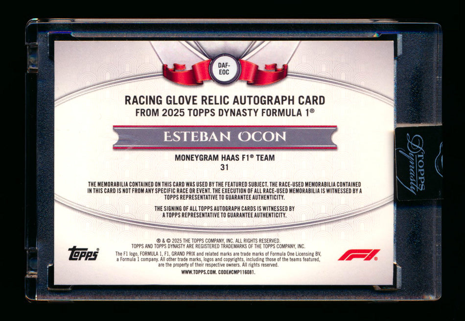 2025 Topps Dynasty F1 #DAF-EOC Esteban Ocon Glove Patch Autograph #5/5 (Last #!)