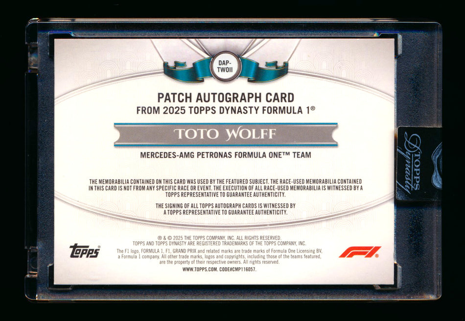 2025 Topps Dynasty F1 #DAP-TWOII Toto Wolff Red Patch Autograph #2/5