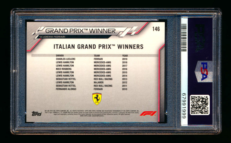 2020 Topps Chrome F1 #146 Charles Leclerc RC 70th Gold Refractor PSA 10  ** (SOLD eBay - $249.00 - 2/16/2026) **