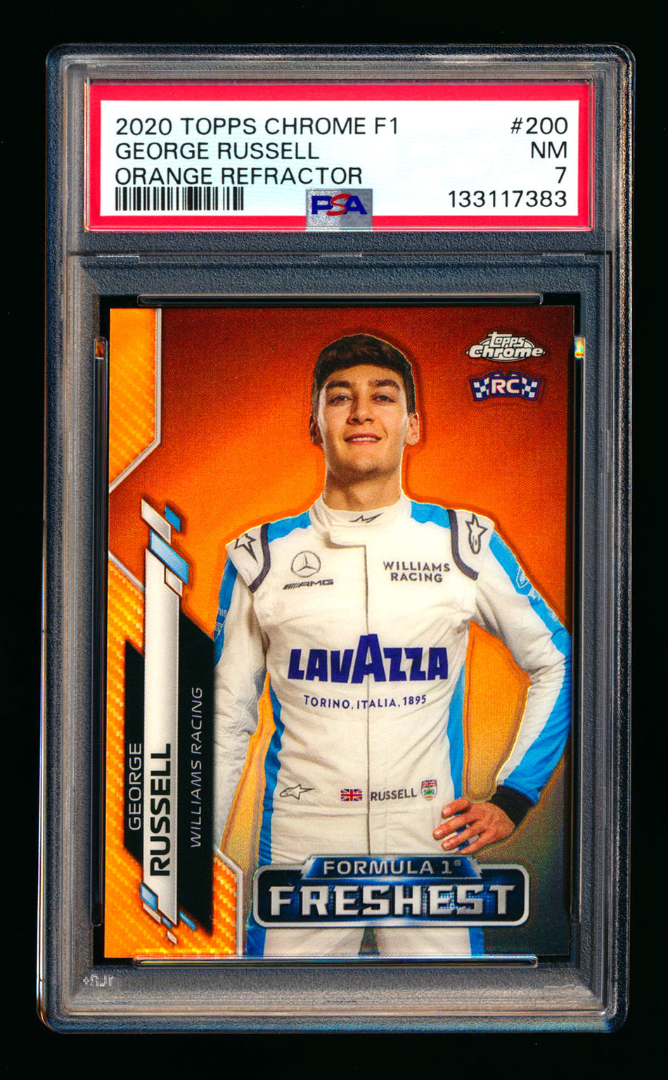 2020 Topps Chrome F1 #200 George Russell RC Orange Refractor #22/25 PSA 7 ** (SOLD eBay - $450.00 - 2/28/2026) **