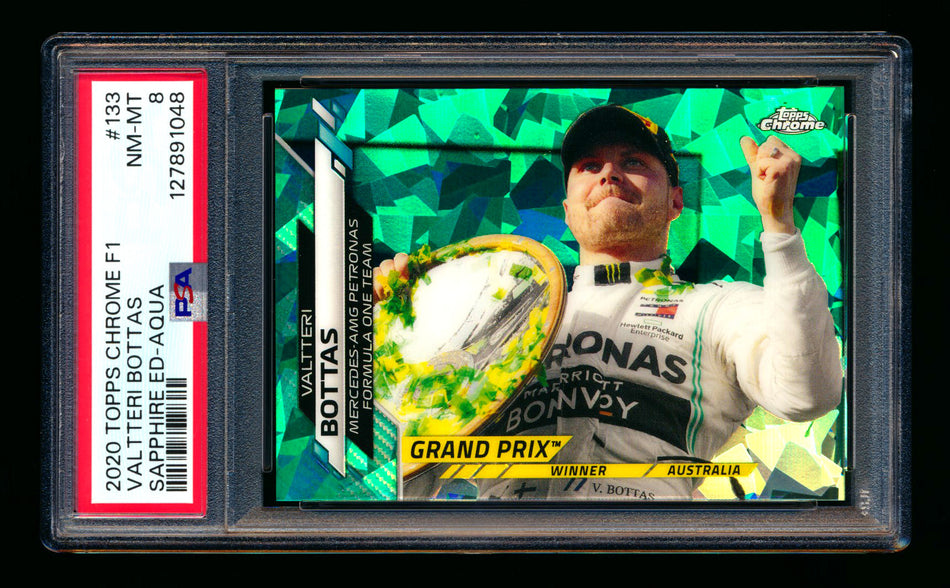 2020 Topps Chrome Sapphire F1 #133 Valtteri Bottas RC Aqua Refractor #23/99 PSA 8