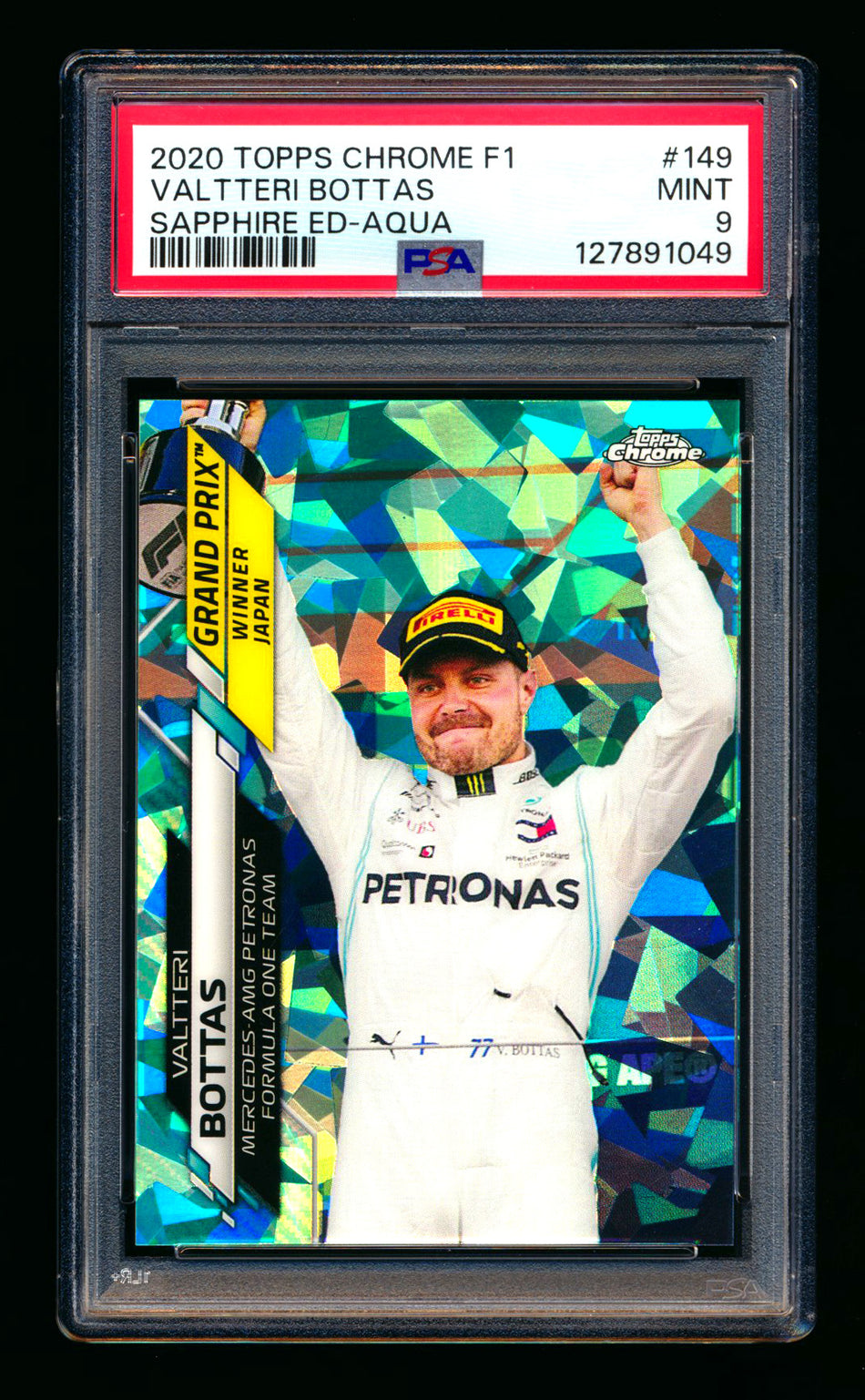 2020 Topps Chrome Sapphire F1 #149 Valtteri Bottas RC Aqua Refractor #09/99 PSA 9