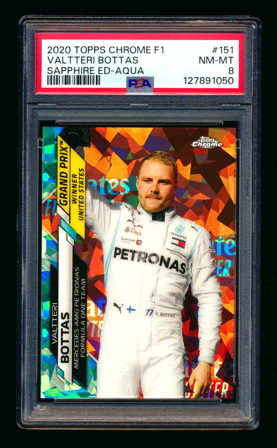 2020 Topps Chrome Sapphire F1 #151 Valtteri Bottas RC Aqua Refractor #55/99 PSA 8 ** (SOLD eBay - $39.00 - 3/2/2026) **
