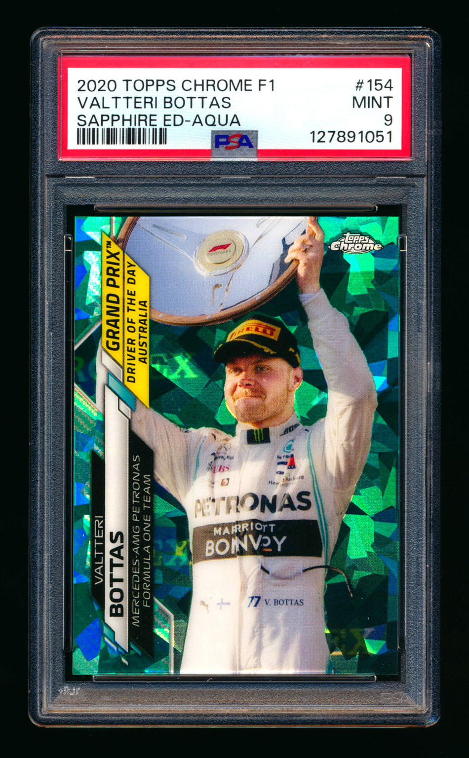 2020 Topps Chrome Sapphire F1 #154 Valtteri Bottas RC Aqua Refractor #29/99 PSA 9