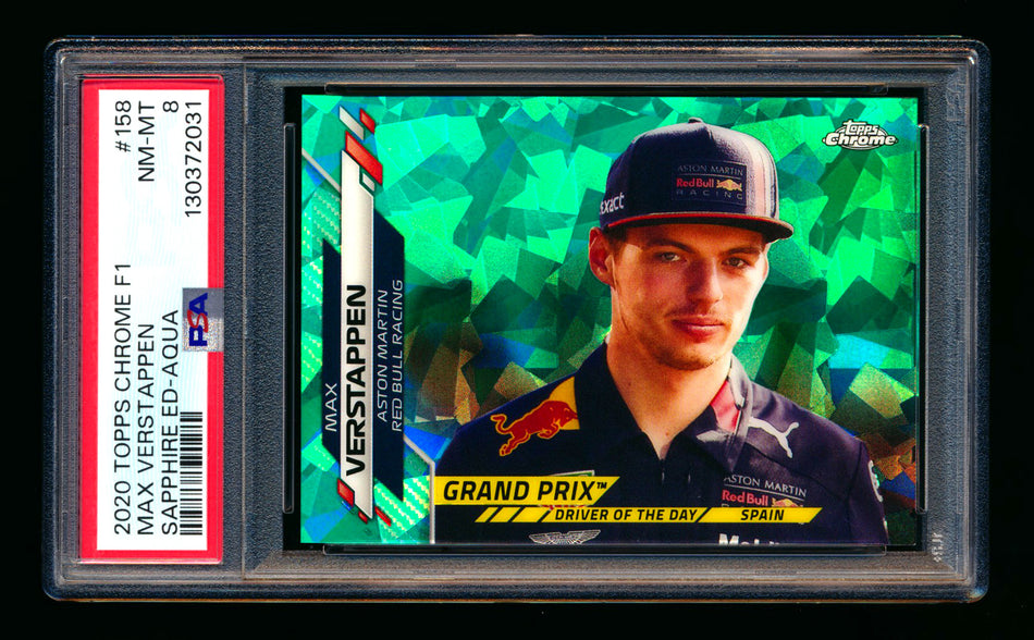 2020 Topps Chrome Sapphire F1 #158 Max Verstappen RC Aqua Refractor #75/99 PSA 8 ** (SOLD eBay - $79.00 - 1/6/2026) **