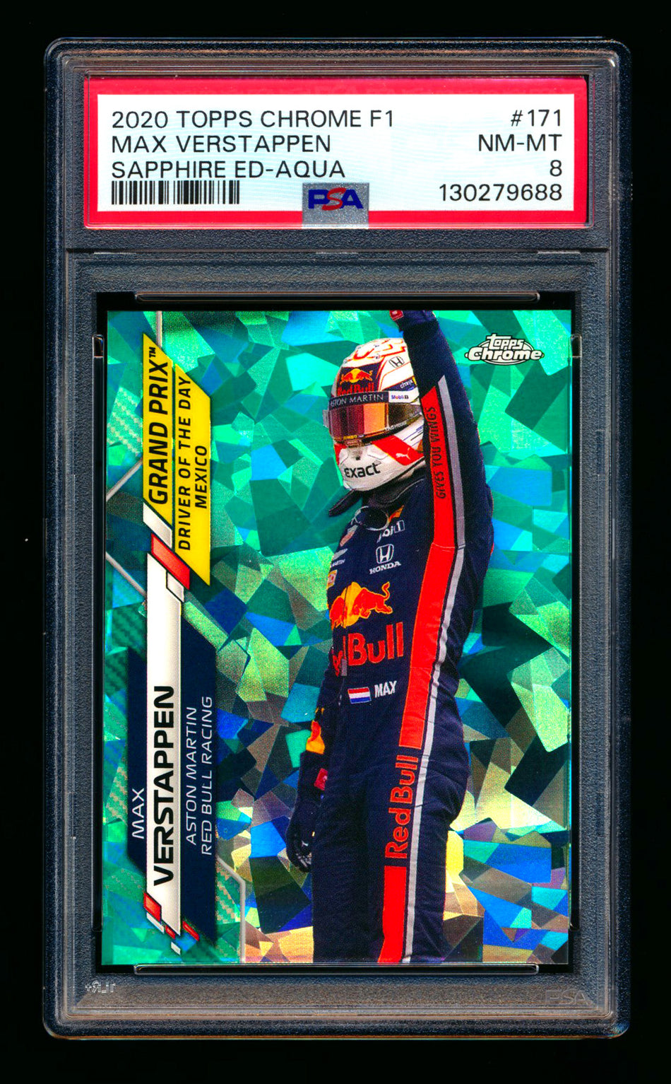 2020 Topps Chrome Sapphire F1 #171 Max Verstappen RC Aqua Refractor #66/99 PSA 8 ** (SOLD - $79.00 - 2/20/2026) **