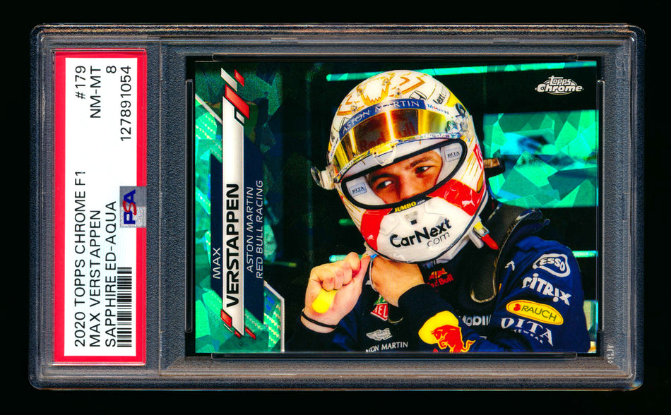 2020 Topps Chrome Sapphire F1 #179 Max Verstappen RC Aqua Refractor #13/99 PSA 8 ** (SOLD eBay - $109.00 - 1/31/2026) **