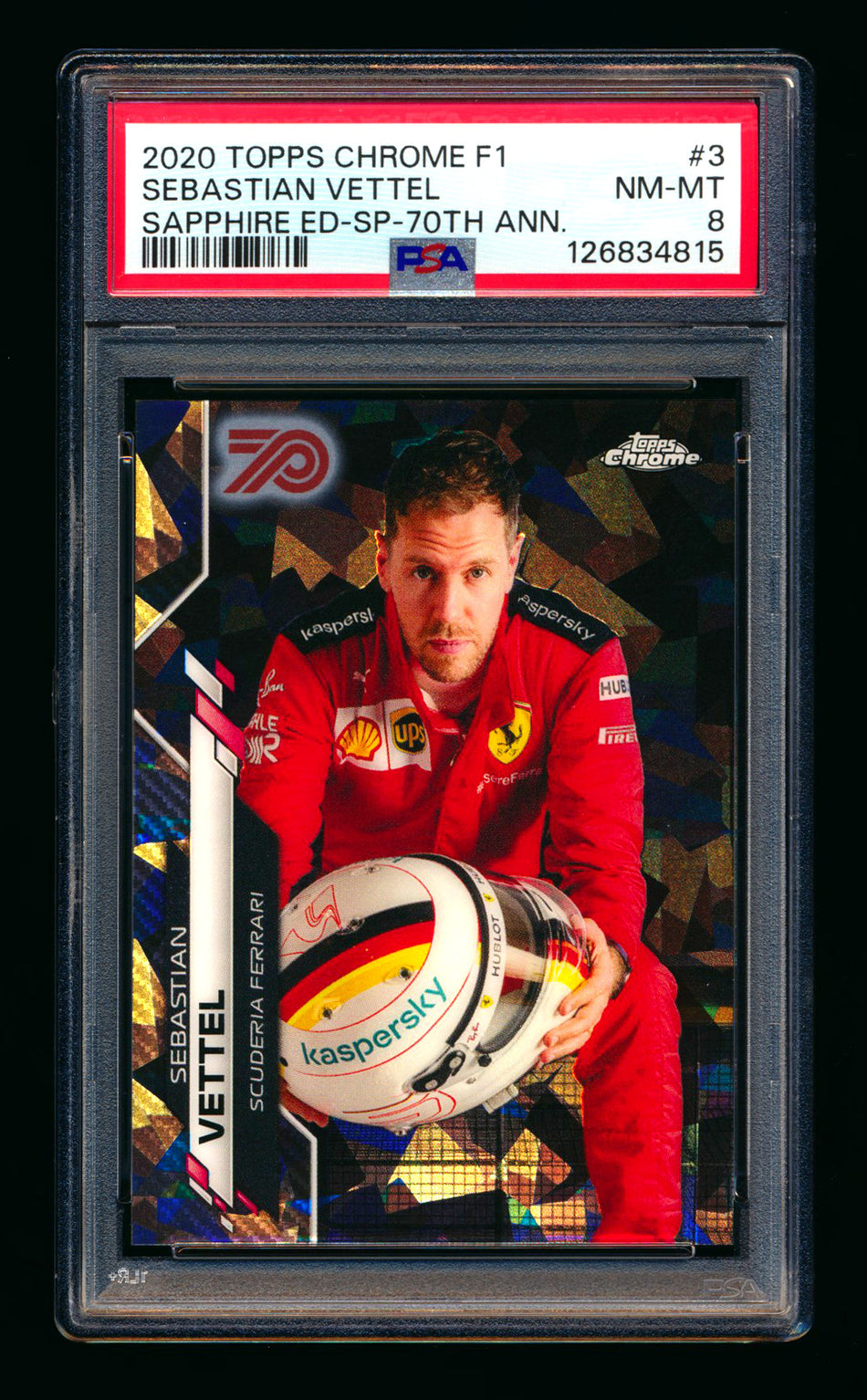 2020 Topps Chrome Sapphire F1 #3 Sebastian Vettel RC 70th Silver Refractor Image Variation SP #50/70 PSA 8 ** (SOLD - $349.00 - 12/19/2025) **