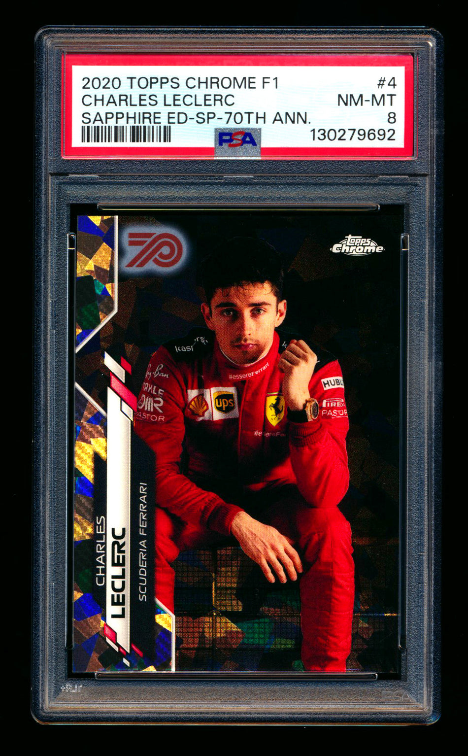 2020 Topps Chrome Sapphire F1 #4 Charles Leclerc RC 70th Silver Refractor Image Variation SP #49/99 PSA 8 ** (SOLD - $649.00 - 12/19/2025) **