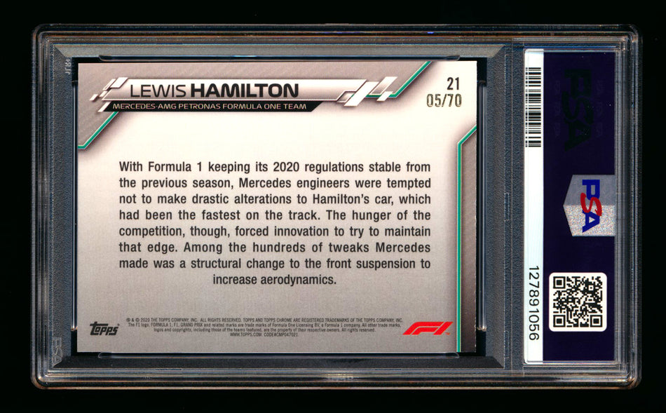 2020 Topps Chrome Sapphire F1 #21 Lewis Hamilton RC 70th Silver Refractor #05/70 PSA 8 ** (SOLD eBay - $95.00 - 3/31/2026) **