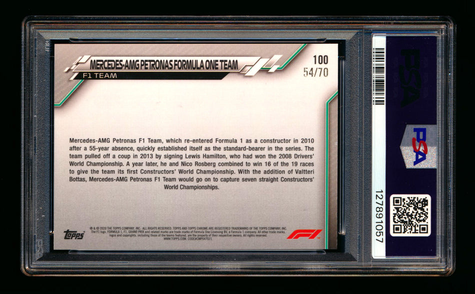2020 Topps Chrome Sapphire F1 #100 Mercedes-AMG Petronas/Lewis Hamilton RC 70th Silver Refractor #54/70 PSA 8 ** (SOLD eBay - $109.00 - 3/31/2026) **