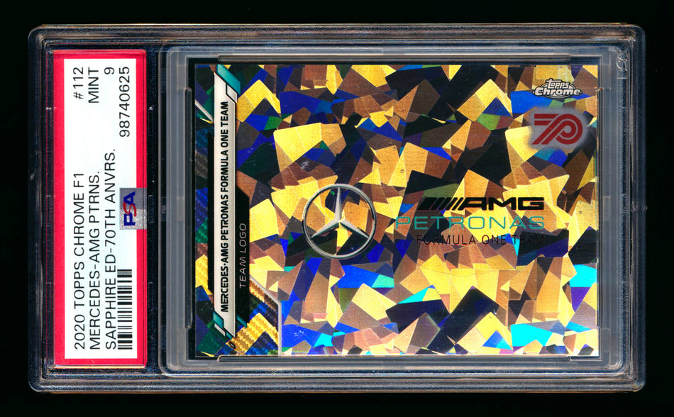 2020 Topps Chrome Sapphire F1 #112 Mercedes-AMG Petronas Team Logo RC 70th Silver Refractor #20/70 PSA 9