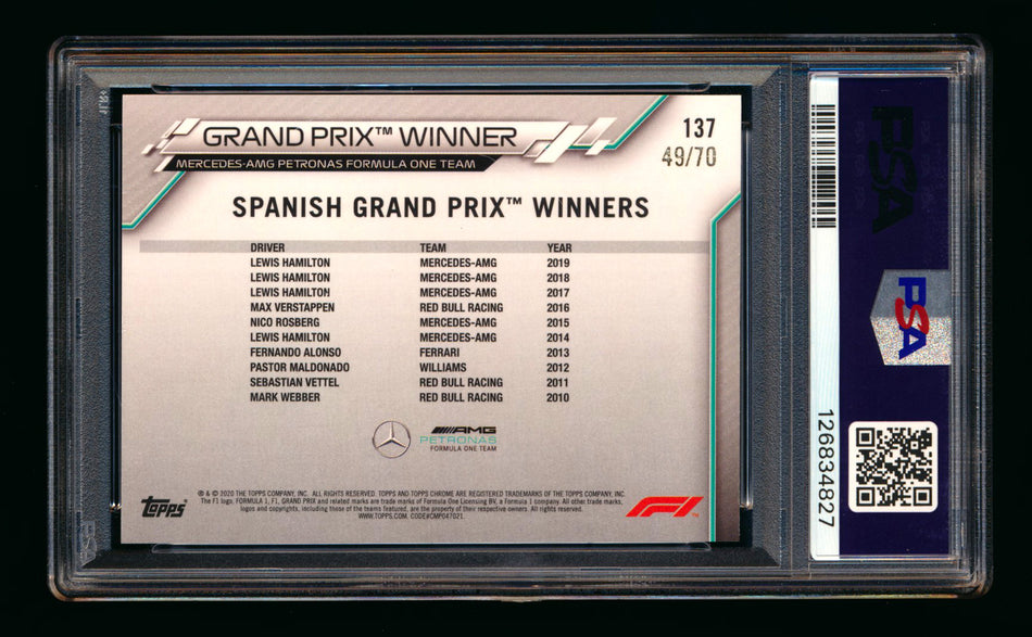2020 Topps Chrome Sapphire F1 #137 Lewis Hamilton RC 70th Silver Refractor #49/70 PSA 8 ** (SOLD - $95.00 - 3/7/2026) **