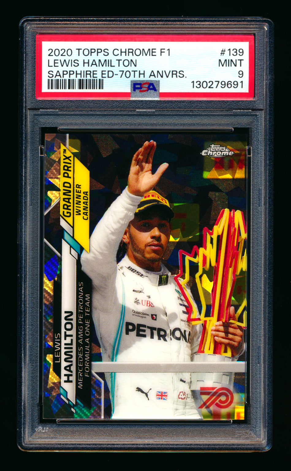 2020 Topps Chrome Sapphire F1 #139 Lewis Hamilton RC 70th Silver Refractor #09/70 PSA 9