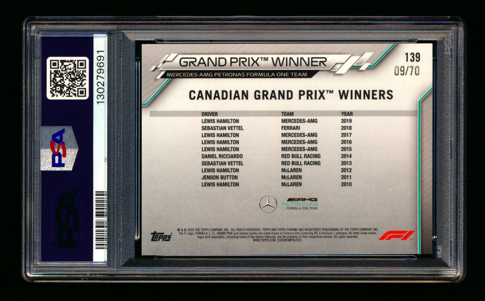 2020 Topps Chrome Sapphire F1 #139 Lewis Hamilton RC 70th Silver Refractor #09/70 PSA 9