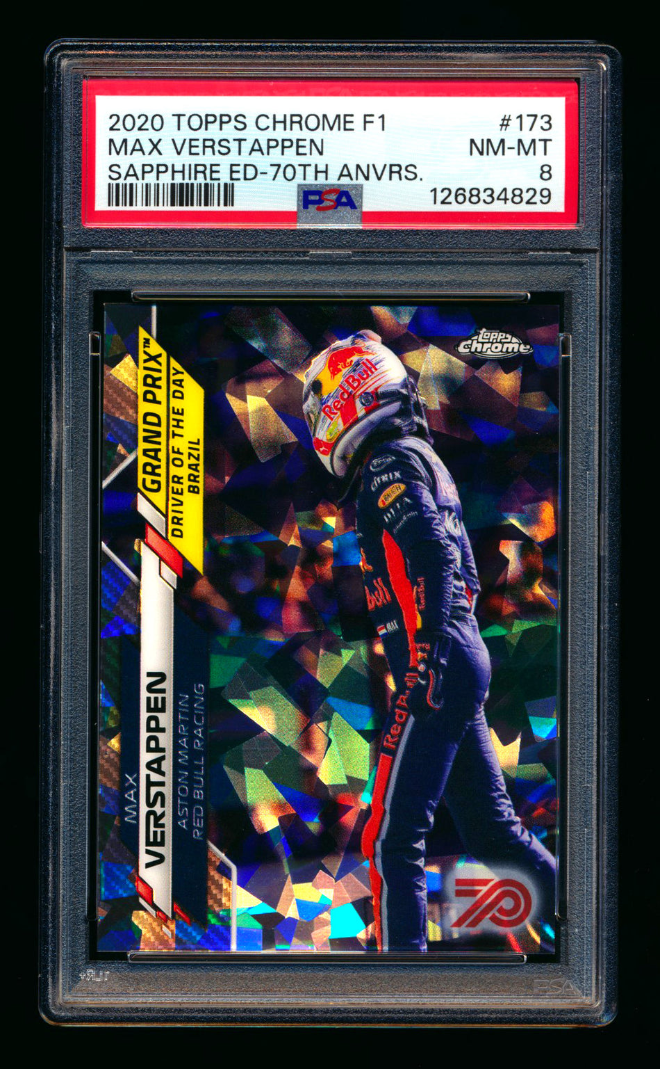 2020 Topps Chrome Sapphire F1 #173 Max Verstappen RC 70th Silver Refractor #46/70 PSA 8 ** (SOLD eBay - $95.00 - 1/1/2026) **