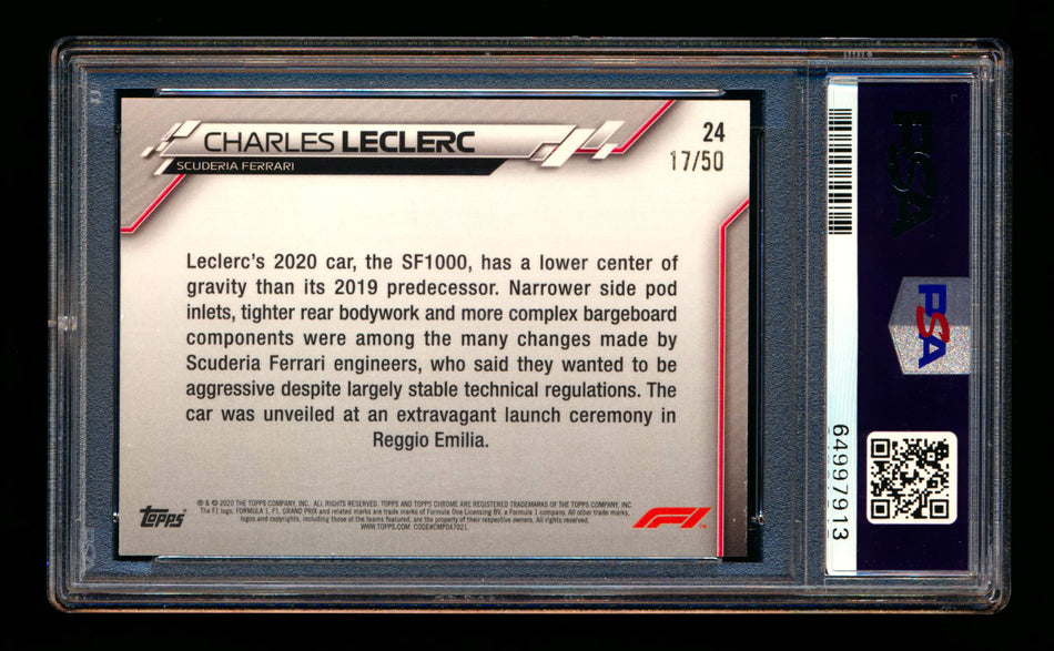 2020 Topps Chrome Sapphire F1 #24 Charles Leclerc RC Gold Refractor #17/50 PSA 9 ** (SOLD eBay - $159.00 - 2/8/2026) **