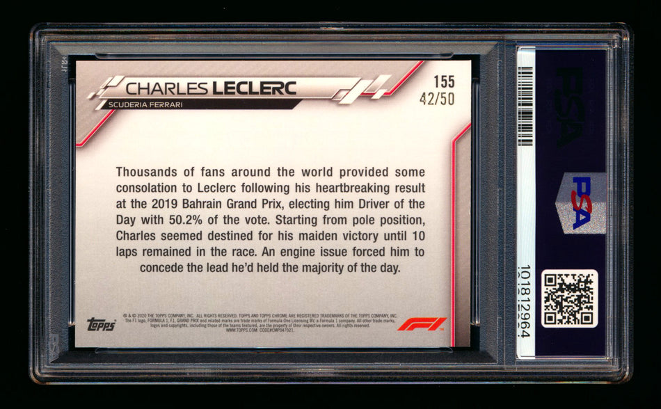 2020 Topps Chrome Sapphire F1 #155 Charles Leclerc RC Gold Refractor #42/50 PSA 9