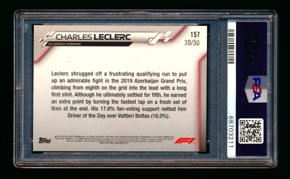 2020 Topps Chrome Sapphire F1 #157 Charles Leclerc RC Gold Refractor #30/50 PSA 9 ** (SOLD eBay - $195.00 - 5/10/2026) **