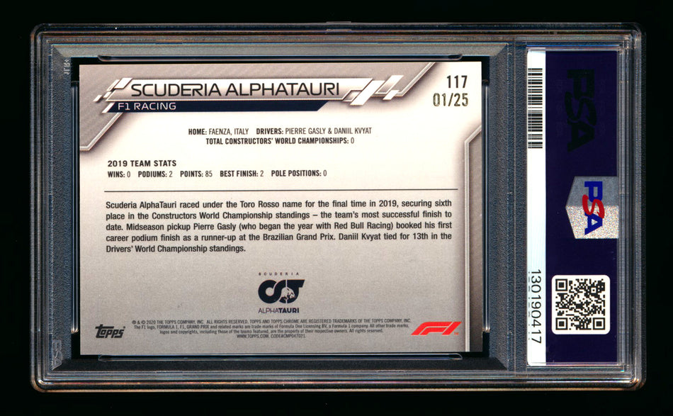 2020 Topps Chrome Sapphire F1 #117 Scuderia Alphatauri Team Logo RC Orange Refractor #01/25 PSA 9 (First #!)